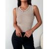 image:imageZeagoo Womens Sleeveless Crewneck Ribbed Tank Tops Casual Basic Summer Top Slim Fitted Racerback ShirtsB  Stripe Brown White