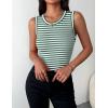 image:imageZeagoo Womens Sleeveless Crewneck Ribbed Tank Tops Casual Basic Summer Top Slim Fitted Racerback ShirtsB  Stripe Green White