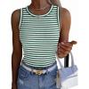 image:imageZeagoo Womens Sleeveless Crewneck Ribbed Tank Tops Casual Basic Summer Top Slim Fitted Racerback ShirtsB  Stripe Green White