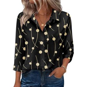 image:imageZeagoo Button Down Shirts for Women 34 Sleeve Tops V Neck Collared Blouses Business Casual Outfits S2XLJh601