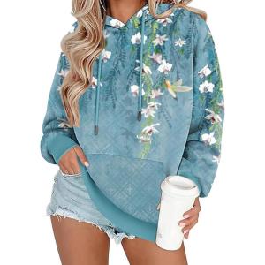 image:imageZeagoo Womens Oversized Hoodies 2025 Fleece Sweatshirts Long Sleeve Pullover with Pocket Fall Winter Outfits ClothesBlue Floral