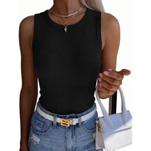 image:imageZeagoo Womens Sleeveless Crewneck Ribbed Tank Tops Casual Basic Summer Top Slim Fitted Racerback ShirtsBlack