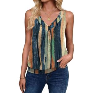 image:imageZeagoo Womens Tank Tops Loose Fit V Neck Ruched Sleeveless Tops Casual Basic Banded Shirts SXXLNavy Khaki Green Orange Stripe