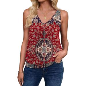 image:imageZeagoo Womens Tank Tops Loose Fit V Neck Ruched Sleeveless Tops Casual Basic Banded Shirts SXXLRed Blue Floral