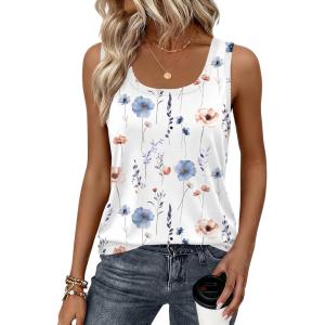 image:imageZeagoo Tank Top for Women Summer Loose Fit Casual Flowy Sleeveless Tops Trendy Scoop Neck Basic Shirts Tee 2026Bf290floral White