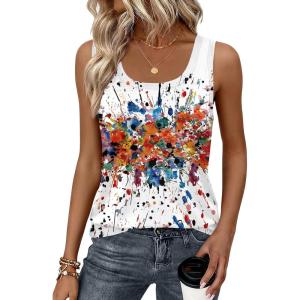 image:imageZeagoo Tank Top for Women Summer Loose Fit Casual Flowy Sleeveless Tops Trendy Scoop Neck Basic Shirts Tee 2026Cx286colorful Print