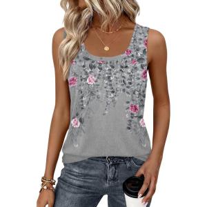 image:imageZeagoo Tank Top for Women Summer Loose Fit Casual Flowy Sleeveless Tops Trendy Scoop Neck Basic Shirts Tee 2026Hf36grey Leaves