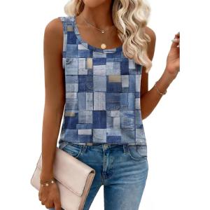 image:imageZeagoo Tank Top for Women Summer Loose Fit Casual Flowy Sleeveless Tops Trendy Scoop Neck Basic Shirts Tee 2026Jh510multicolor