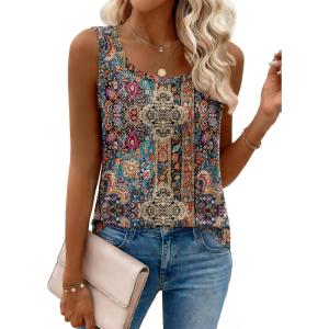 image:imageZeagoo Tank Top for Women Summer Loose Fit Casual Flowy Sleeveless Tops Trendy Scoop Neck Basic Shirts Tee 2026Mz721brown Bohemian