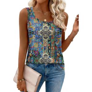 image:imageZeagoo Tank Top for Women Summer Loose Fit Casual Flowy Sleeveless Tops Trendy Scoop Neck Basic Shirts Tee 2026Mz779blue Bohemian