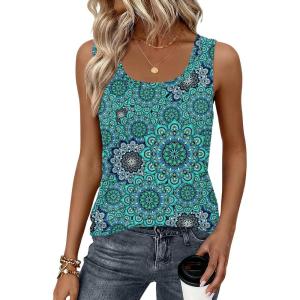 image:imageZeagoo Tank Top for Women Summer Loose Fit Casual Flowy Sleeveless Tops Trendy Scoop Neck Basic Shirts Tee 2026Mz858green Bohemian
