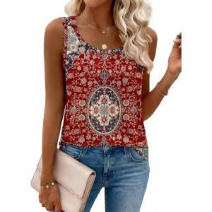 image:imageZeagoo Tank Top for Women Summer Loose Fit Casual Flowy Sleeveless Tops Trendy Scoop Neck Basic Shirts Tee 2026Mz870red Bohemian