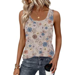 image:imageZeagoo Tank Top for Women Summer Loose Fit Casual Flowy Sleeveless Tops Trendy Scoop Neck Basic Shirts Tee 2026Sf170floral Khaki