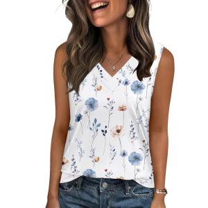 image:imageZeagoo Tank Top for Women V Neck Loose Fit Sleeveless Summer Tops Business Casual Outfits Dressy Blouses ShirtsWhite Flowersbf290