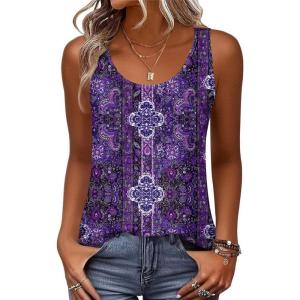 image:imageZeagoo Womens Tank Tops Flowy Loose Fit Scoop Neck Casual Summer Tops Curvy HemPurple Boho Mz907