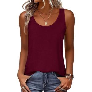 image:imageZeagoo Womens Tank Tops Flowy Loose Fit Scoop Neck Casual Summer Tops Curvy HemWine Red