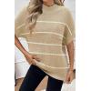 image:imageWomen 2026 Sweater Vest Mock Neck Batwing Short Sleeve Oversized Ribbed Knit Tops Fall Pullover Sweater SXXLApricot White Stripe