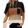 image:imageWomen 2026 Sweater Vest Mock Neck Batwing Short Sleeve Oversized Ribbed Knit Tops Fall Pullover Sweater SXXLBlack White Brown Striped