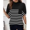 image:imageWomen 2026 Sweater Vest Mock Neck Batwing Short Sleeve Oversized Ribbed Knit Tops Fall Pullover Sweater SXXLBlack White Small Stripe