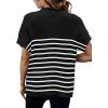 image:imageWomen 2026 Sweater Vest Mock Neck Batwing Short Sleeve Oversized Ribbed Knit Tops Fall Pullover Sweater SXXLBlack White Small Stripe