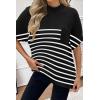 image:imageWomen 2026 Sweater Vest Mock Neck Batwing Short Sleeve Oversized Ribbed Knit Tops Fall Pullover Sweater SXXLBlack White Small Stripe