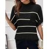 image:imageWomen 2026 Sweater Vest Mock Neck Batwing Short Sleeve Oversized Ribbed Knit Tops Fall Pullover Sweater SXXLBlack White Stripe