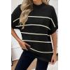 image:imageWomen 2026 Sweater Vest Mock Neck Batwing Short Sleeve Oversized Ribbed Knit Tops Fall Pullover Sweater SXXLBlack White Stripe