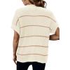 image:imageWomen 2026 Sweater Vest Mock Neck Batwing Short Sleeve Oversized Ribbed Knit Tops Fall Pullover Sweater SXXLWhite Brown Striped