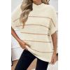 image:imageWomen 2026 Sweater Vest Mock Neck Batwing Short Sleeve Oversized Ribbed Knit Tops Fall Pullover Sweater SXXLWhite Brown Striped