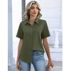 image:imageZeagoo Button Down Shirts for Women Short Sleeve Collared Tops Dressy Casual V Neck BlousesArmy Green