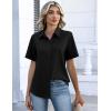 image:imageZeagoo Button Down Shirts for Women Short Sleeve Collared Tops Dressy Casual V Neck BlousesBlack