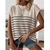 image:imageZeagoo Sleeveless Tops for Women Crew Neck Knit Cute Summer Sweaters Stripes Cream XLarge