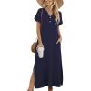 image:imageZeagoo Summer Dresses for Women 2026 Maxi Dresses Vacation Sundress Short Sleeve Casual Sundresses Split Dress with PocketsBlue