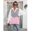 image:imageZeagoo Sweater Vest Women Sleeveless V Neck Oversized Pullover Knitted Tops 2026 Fall OutfitsColor Block Pink