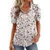 image:imageZeagoo Women Button Down Shirts Puff Short Sleeve Blouses Chiffon Tops Business Casual Outfits Summer ClothesApricotan443