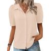 image:imageZeagoo Women Button Down Shirts Puff Short Sleeve Blouses Chiffon Tops Business Casual Outfits Summer ClothesBeigestb