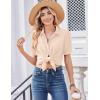 image:imageZeagoo Women Button Down Shirts Puff Short Sleeve Blouses Chiffon Tops Business Casual Outfits Summer ClothesBeigestb