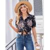 image:imageZeagoo Women Button Down Shirts Puff Short Sleeve Blouses Chiffon Tops Business Casual Outfits Summer ClothesBlack Pink Flowersbf332