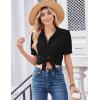 image:imageZeagoo Women Button Down Shirts Puff Short Sleeve Blouses Chiffon Tops Business Casual Outfits Summer ClothesBlackb
