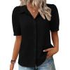 image:imageZeagoo Women Button Down Shirts Puff Short Sleeve Blouses Chiffon Tops Business Casual Outfits Summer ClothesBlackb