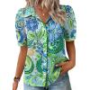 image:imageZeagoo Women Button Down Shirts Puff Short Sleeve Blouses Chiffon Tops Business Casual Outfits Summer ClothesBlue Bohoyg2