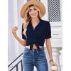 image:imageZeagoo Women Button Down Shirts Puff Short Sleeve Blouses Chiffon Tops Business Casual Outfits Summer ClothesNavy Bluenb