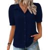 image:imageZeagoo Women Button Down Shirts Puff Short Sleeve Blouses Chiffon Tops Business Casual Outfits Summer ClothesNavy Bluenb
