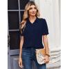 image:imageZeagoo Women Button Down Shirts Puff Short Sleeve Blouses Chiffon Tops Business Casual Outfits Summer ClothesNavy Bluenb