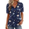 image:imageZeagoo Women Button Down Shirts Puff Short Sleeve Blouses Chiffon Tops Business Casual Outfits Summer ClothesNavy Flowersbf318