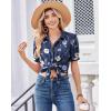 image:imageZeagoo Women Button Down Shirts Puff Short Sleeve Blouses Chiffon Tops Business Casual Outfits Summer ClothesNavy Flowersbf318
