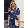image:imageZeagoo Women Button Down Shirts Puff Short Sleeve Blouses Chiffon Tops Business Casual Outfits Summer ClothesNavy Flowersbf318