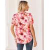image:imageZeagoo Women Button Down Shirts Puff Short Sleeve Blouses Chiffon Tops Business Casual Outfits Summer ClothesPink Flowerswf97