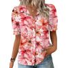 image:imageZeagoo Women Button Down Shirts Puff Short Sleeve Blouses Chiffon Tops Business Casual Outfits Summer ClothesPink Flowerswf97