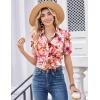 image:imageZeagoo Women Button Down Shirts Puff Short Sleeve Blouses Chiffon Tops Business Casual Outfits Summer ClothesPink Flowerswf97